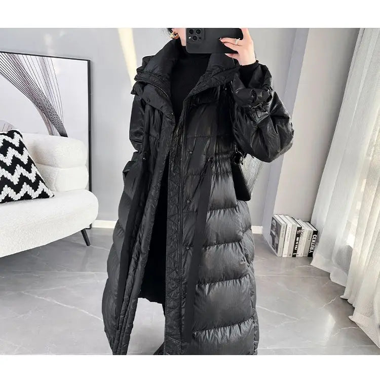 2025 New Women's Winter Black Down Jacket Women's Hooded White Duck Down Coat Windbreak Women Thicken Parker Overcoat
