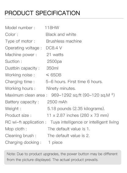 Smart Robot Vacuum Cleaner with 2500Pa Suction, WiFi/APP Control, Auto Recharge, Sweep/Mop/Vacuum for Pet Hair & Carpets