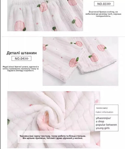 Adorable Sweet Coral Fce Thiened Autumn Winter Spwear Women's Casual Home Clothes Set Long Pants Comfortable Leisure ...