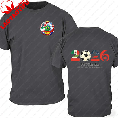 Men's 100% Cotton 2026 Soccer Football T-Shirt USA Canada Mexico Casual Sports Fan Print Short Sleeve Top Oversized T Shirt