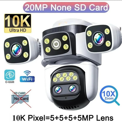 20MP 10X Optical Zoom WiFi6 Outdoor Security Cam Four Lens Three Screens Auto Tracking 6K Dual Len Waterproof WiFi CCTV Cam 10K
