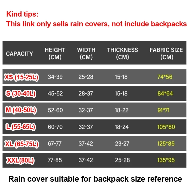 Waterproof Backpack Rain Cover 15-75L Outdoor Sport Cycling Safety Light Rain Cover Outdoor Camping Hiking Bag Rain Cover