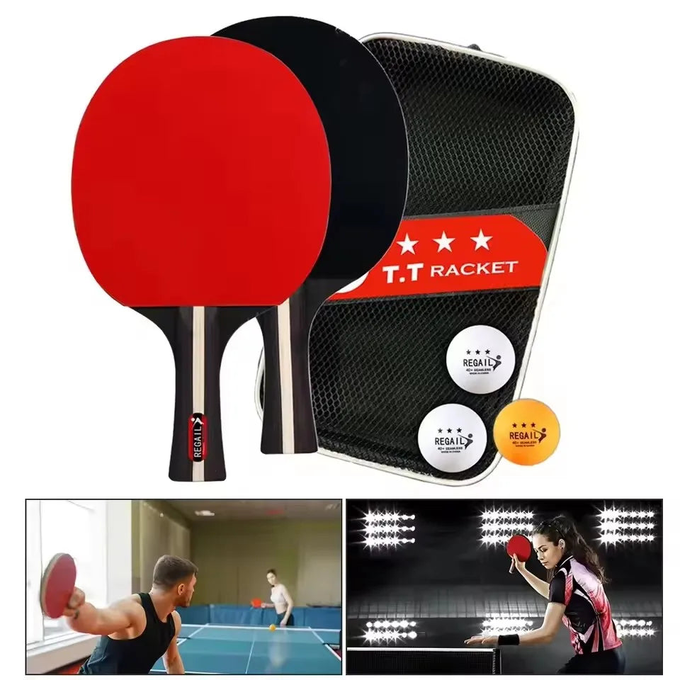 Professional Table Tennis Racket Set with 2 Paddles And 3 Balls - Includes Storage Bag Ping Pong Kit for Sports Enthusiasts