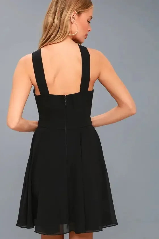 Women Sleeveless Backless Sexy Club Mini Dress 2024 Summer Party Strappy Back Zipper Solid Shift Halter Short Dresses