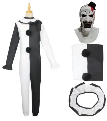 Men Women Art The Clown Cosplay Movie Terrifier 2 Art The Clown Cosplay Costume Jumpsuit Mask Halloween Adult Kids Costumes Mask
