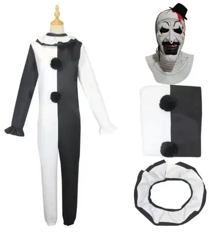Men Women Art The Clown Cosplay Movie Terrifier 2 Art The Clown Cosplay Costume Jumpsuit Mask Halloween Adult Kids Costumes Mask
