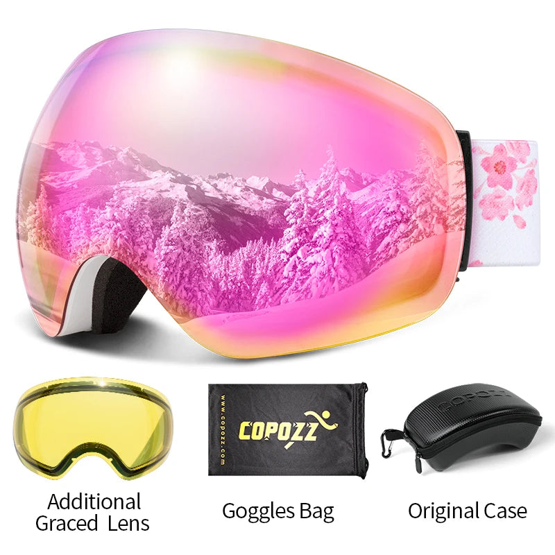 Frameless Anti-Fog Ski Goggles Night Lens Box Set 100% UV400 Protection Ski Snowboard Anti-Slip Strap Snow Goggles for Men Women