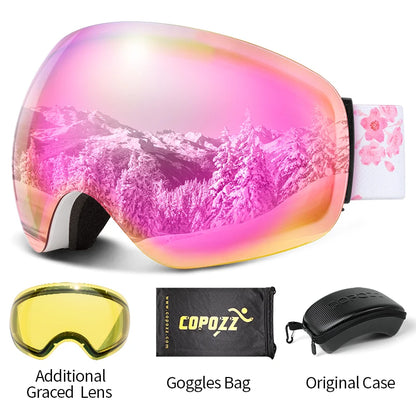 Frameless Anti-Fog Ski Goggles Night Lens Box Set 100% UV400 Protection Ski Snowboard Anti-Slip Strap Snow Goggles for Men Women