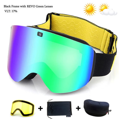 Ski Goggles with Magnetic Double Layer Yellow Lens Skiing Anti-fog UV400 Snowboard Goggles Men Women Ski Glasses Eyewear Set