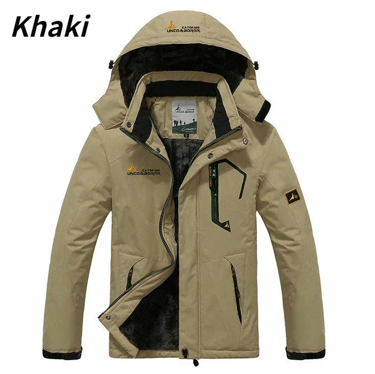 Winter Men's Parka Outdoor Lining Fleece-lined Thickened Windproof Warm Mountaineering Hooded Jacket Cold-resistant Ski Suit 6XL