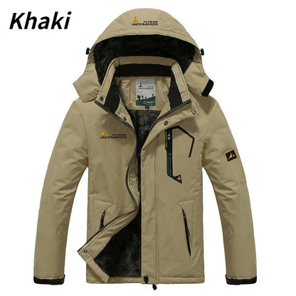 Winter Men's Parka Outdoor Lining Fleece-lined Thickened Windproof Warm Mountaineering Hooded Jacket Cold-resistant Ski Suit 6XL