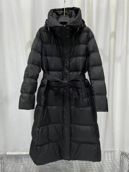 Fashionable Autumn Winter New 2025 Winter Women Thick White Duck Down Jacket Female Long Hooded Puffer Coat Ladies Outerwear
