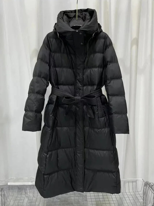 Fashionable Autumn Winter New 2025 Winter Women Thick White Duck Down Jacket Female Long Hooded Puffer Coat Ladies Outerwear