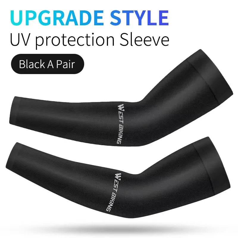 WEST BIKING Summer Sunproof Arm Sleeves UV Protection Seamless Digital Printing Cycling Running Sleeves Cooling Sport Gear