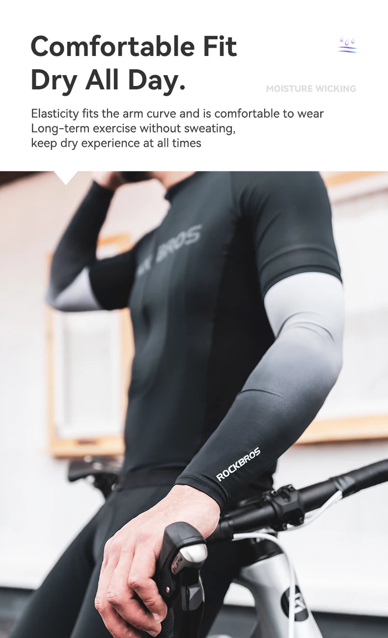 ROCKBROS Bicycle Arm Sleeves Ice Silk Sun UV Protection Sports Cycling Arm Sleeves Cover Breathable Running Fitness Arm Sleeves