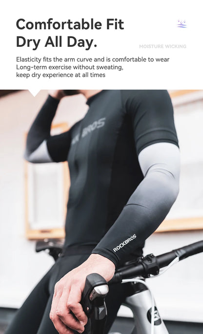 ROCKBROS Bicycle Arm Sleeves Ice Silk Sun UV Protection Sports Cycling Arm Sleeves Cover Breathable Running Fitness Arm Sleeves
