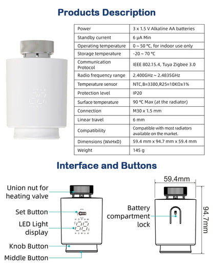 EZAIOT Tuya ZigBee Smart TRV Thermostatic Valve Thermostat Radiator Actuator Temperature Controller Voice Alexa Google Home Alic