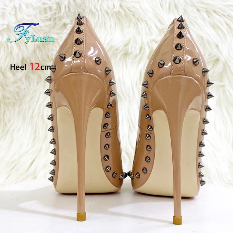 Size 34-46 Women's Pumps 8-12CM Fashion Rivet Pointed Toe Single Shoes With Bow-knot Spring Autumn Nightclub Party High Heels