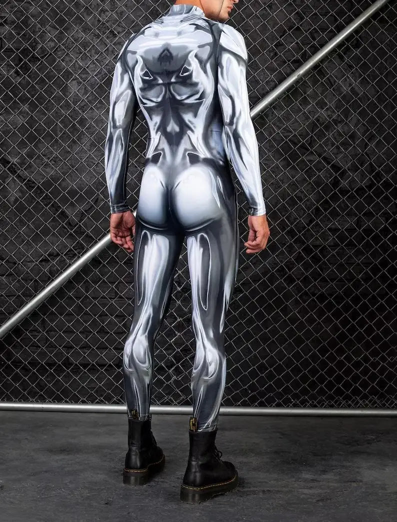 Mechanical Skeleton Bone Cosplay Bodysuit Halloween Scary Skull Graphic Long Sleeve Jumspuit Gothic Party Costume Tights Zentai