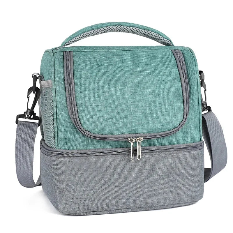 Double Layer Portable Picnic Lunch Bag Crossbody Handheld Insulated Breast Milk Storage Bag Outdoor Meal Box Bag