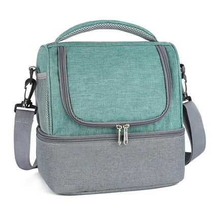 Double Layer Portable Picnic Lunch Bag Crossbody Handheld Insulated Breast Milk Storage Bag Outdoor Meal Box Bag