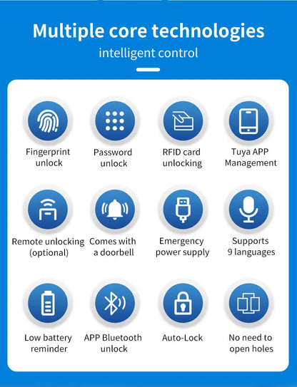 Tuya APP Glass Door Fingerprint Lock Bluetooth Smart Biometric Electronic Office Glass Door Lock 13.56Mhz RFID IC Keyless Unlock