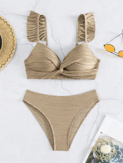 New Sexy Push Up Bikini Ribbed Plus Size Swimwear Women Swimsuit Biquini Set Beachwear Bathing Suit 2024 Mujer Thong Monokini XL