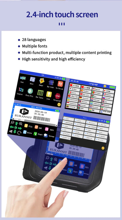 EURANNIT E98 0.5Inch Portable Mini Printer 2.8inch Touchscreen Inkjet Printer Expire Date QR Barcode Logo Label Printing Machine