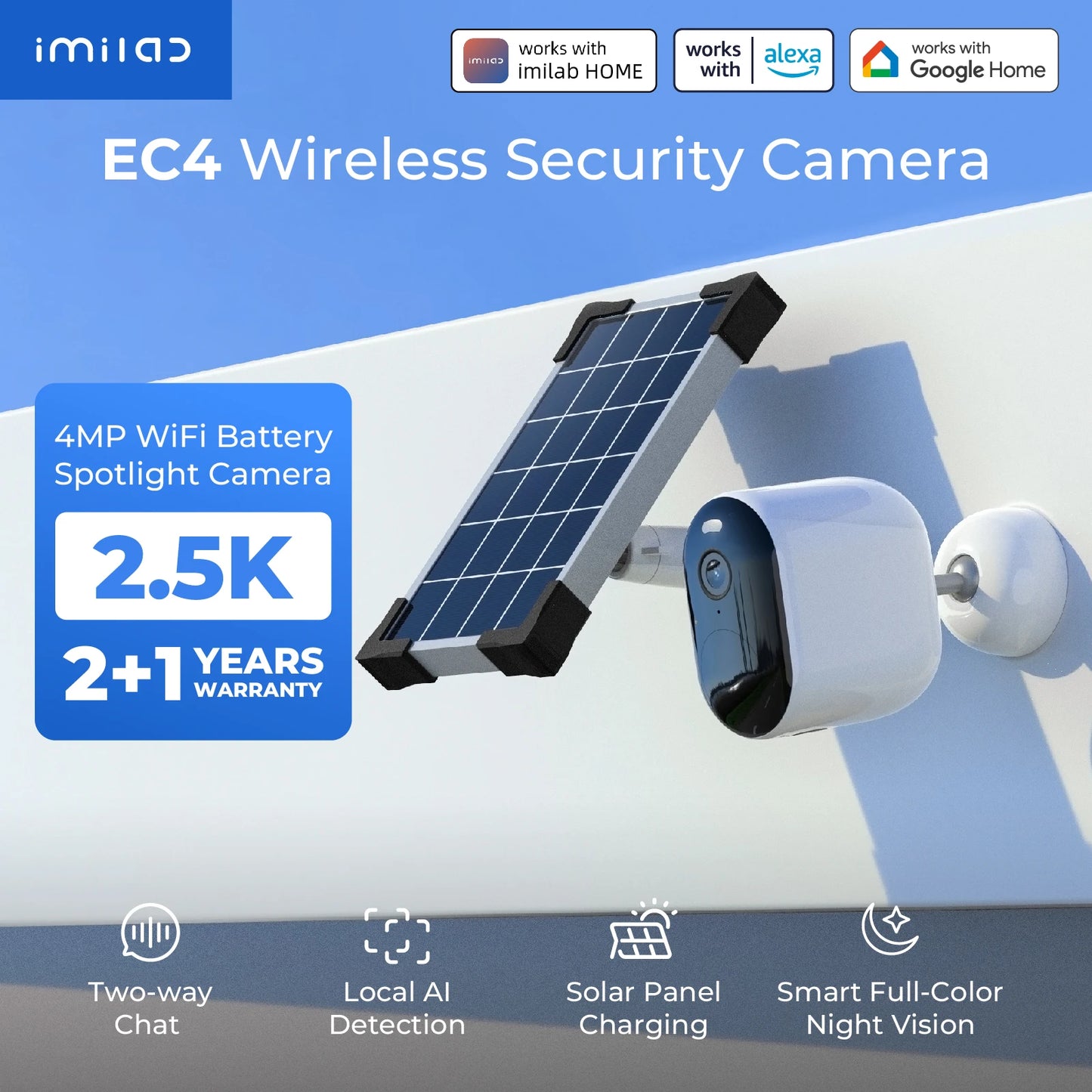 IMILAB WiFi Camera Solar Outdoor Surveillance 2.5K 5200mAh Batteryt Camera Wireless Smart Home Security Protection CCTV Monittor