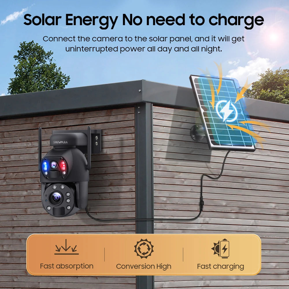 SHIWOJIA 4K 8MP 4G Solar Camera 20X Zoom Dual Lens Recording Humanoid Tracking Outdoor WIFI Camera Metal Waterproof CCTV