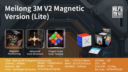 MoYu Meilong 3M V2 Magnetic /Magic Clothes Magic Cube Black/ Stickerless3x3 Speed Cube Educational Puzzle Toys For Kids