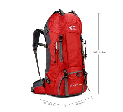 60L Camping Hiking Backpacks Men Outdoor Tourist Backpacks Nylon Sport Bag for Climbing Travelling with Rain Cover Free Knight