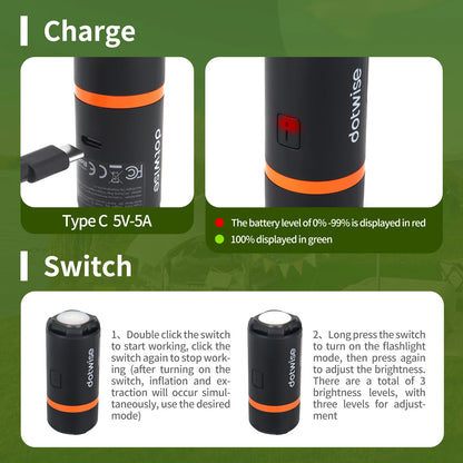 DOTWISE Outdoor Mini Portable Inflation Pump With Camping Light 5 Nozzles Suitable For Inflating Beds Sleeping Mats Vacuum Bags