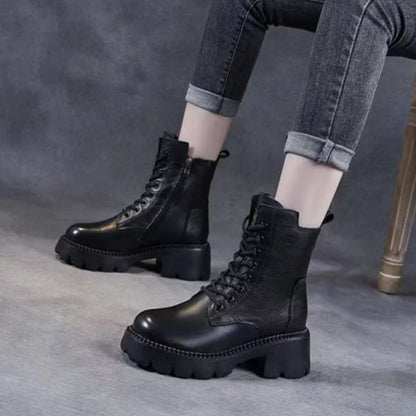 2025Autumn Winter Retro Women's Korean Style Thick-Soled New Short Boots Women's Lace-Up Casual Plus Size Women's Boots