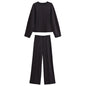 TRAFZA Women New Fashion Slimming 2-Piece Set Double-Sided Fabric O-Neck Long-Sleeve Top+Elegant Stretch Long Pants Female Suit