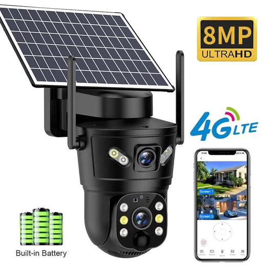 4G Camera Solar V380 Dual LensPIR Human Detection Night Vision Waterproof Security Video IP Camara 8MP 4K Battery CCTV Monitor