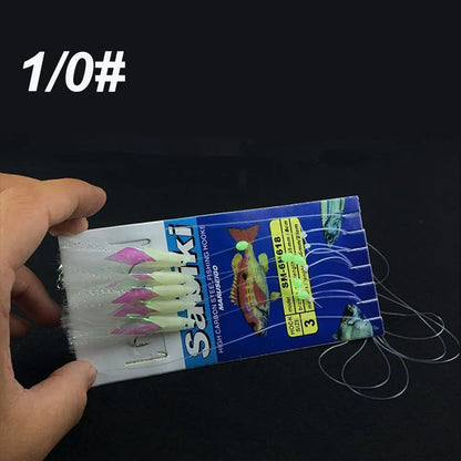 5Pcs/Set High Quality Carbon Steel Mackerel Feathers Bass Cod Lure Sea Fishing Luminous Fishing Hook Treble Bait Fishing Wire
