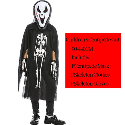 Halloween Scary Skeleton Ghost Cosplay Costume Masks Gloves Costume Suit Masquerade Carnival Horror Clothes for Adults Kids