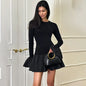 Flare Sleeve Mini Dress For Women Fashion Splice Folds Dress A-Line Hem Bodycon Female Elegant Dress 2025 Summer New
