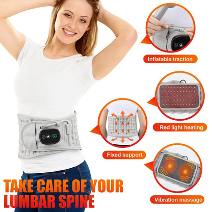 Lumbar Traction Device Heating Airbag Inflatable Decompression Back Belt Hot Compress Massage Men Women Waist Support Belt