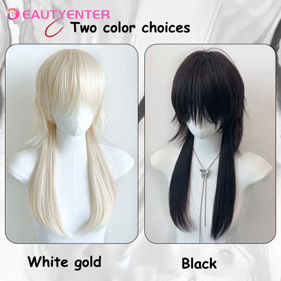 Mullet Head Wig Short Synthetic Straight golden black Fluffy Natural Wolf Tail Hair Men and Women Wig for Daily Party Cosplay