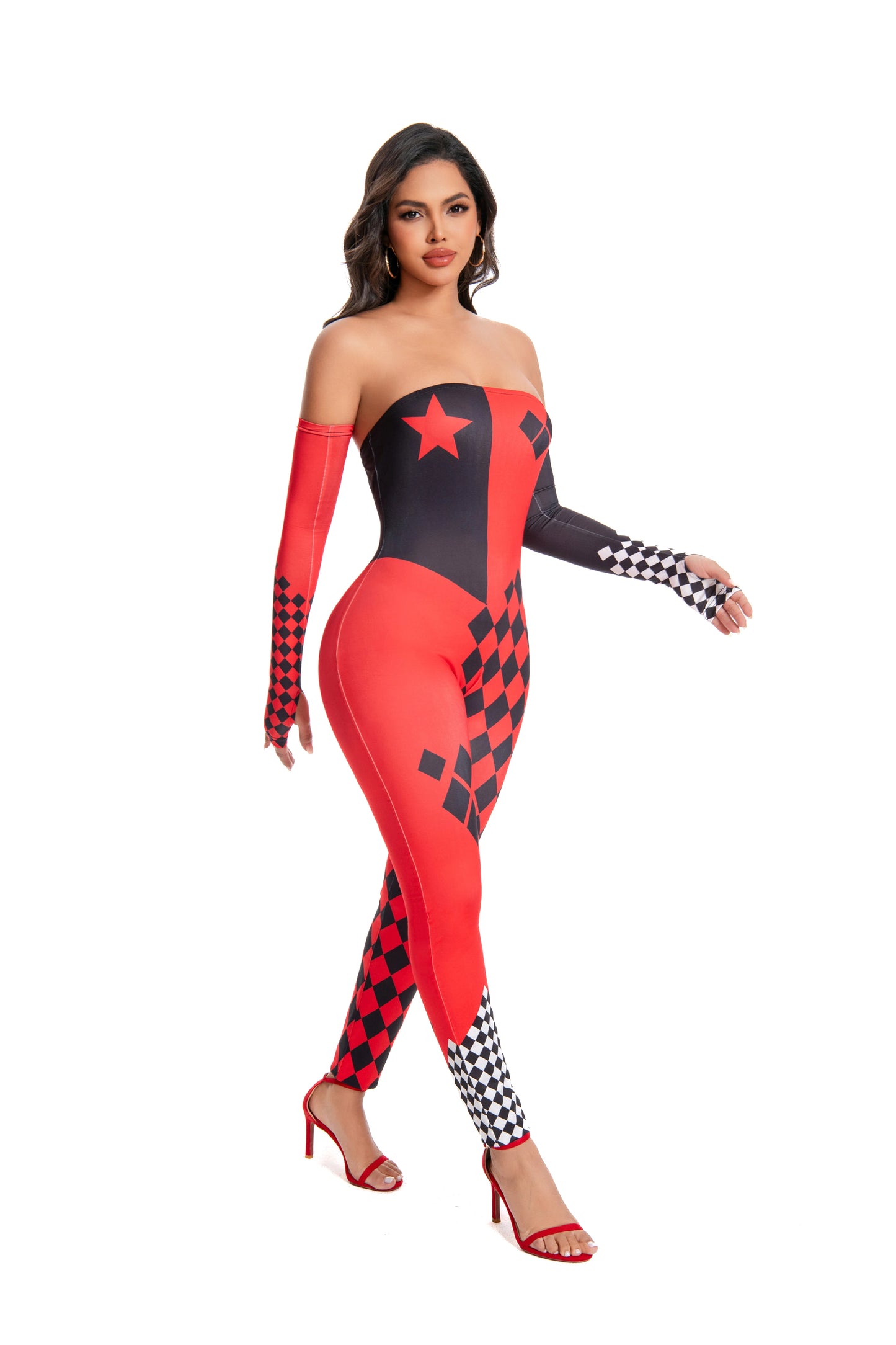 [You're My Secret] Halloween Cosplay Harley Q Clown Costume Sexy Jumpsuit for Women Bodysuit Masquerade Disguise Zentai Outfit