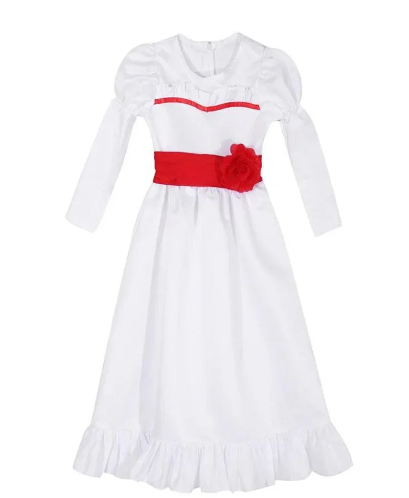 Movie Annabel Cosplay Costume For Women Kids Adult Halloween Costumes And Wig Horror Scary Fancy White Dress Outfits MN13