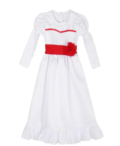 Movie Annabel Cosplay Costume For Women Kids Adult Halloween Costumes And Wig Horror Scary Fancy White Dress Outfits MN13