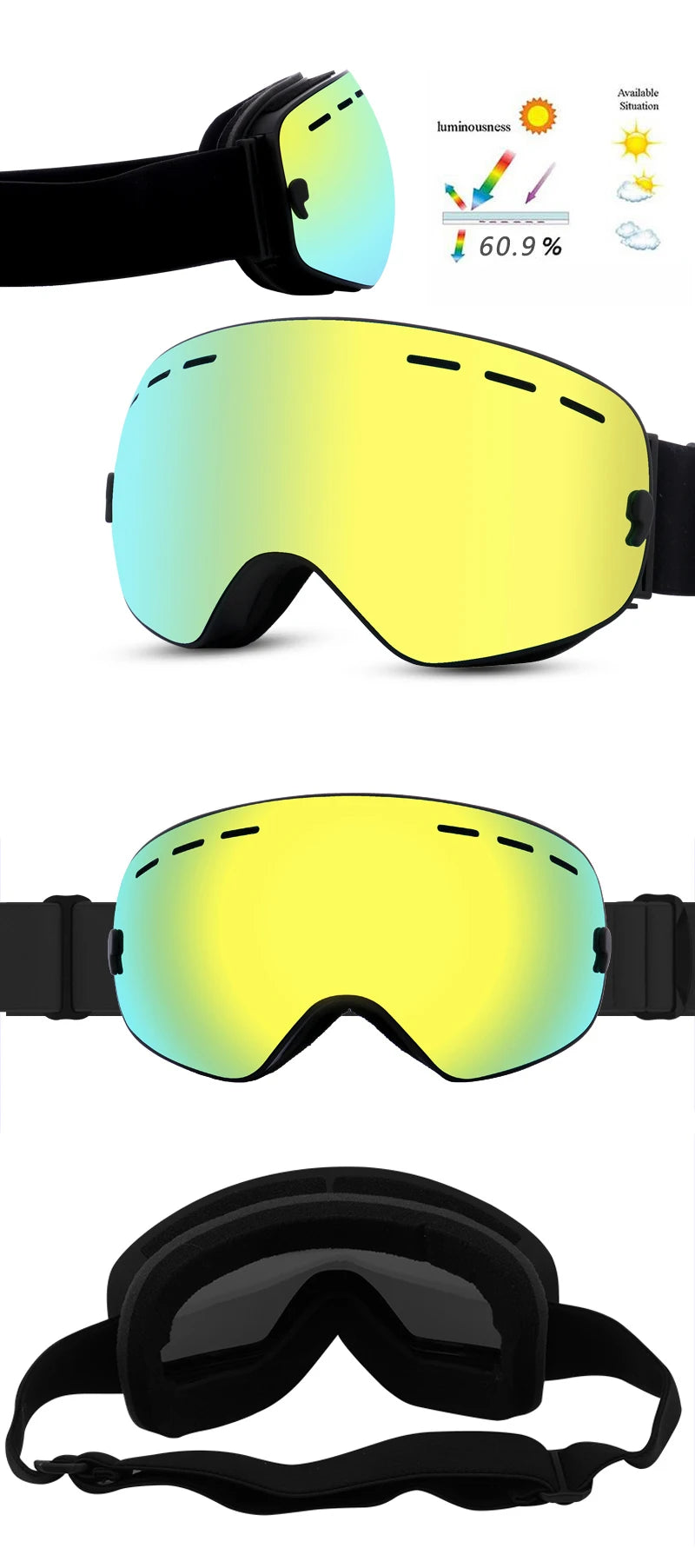 PHMAX Ski Goggles Men Snowboard Glasses Women Winter Outdoor Snow Sunglasses UV400 Double Layers Lens Anti-Fog Skiing Goggles