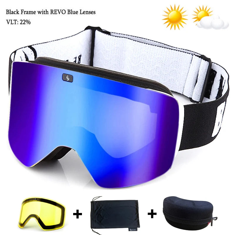 Ski Goggles with Magnetic Double Layer Yellow Lens Skiing Anti-fog UV400 Snowboard Goggles Men Women Ski Glasses Eyewear Set