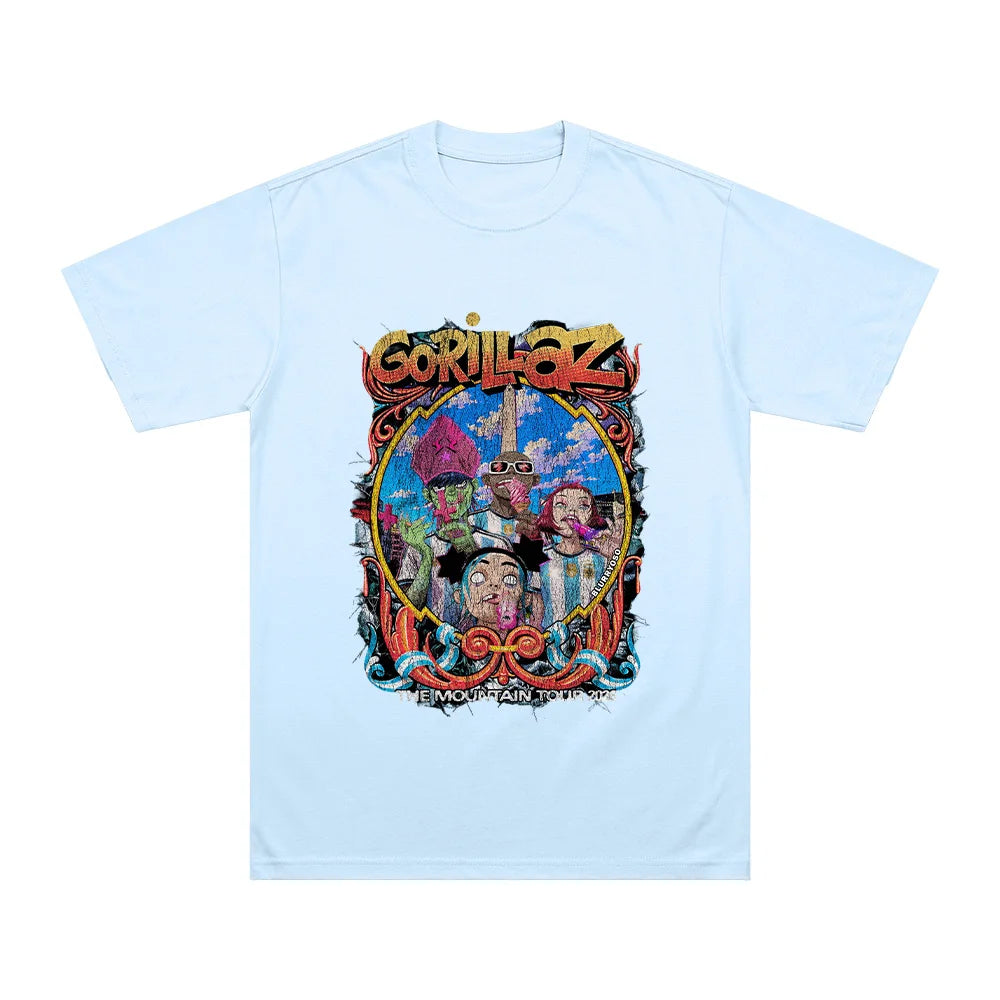THE MOUNTAIN TOUR 2026 T Shirts Gorillazs Football World Cup Fashion High Street Streetwear Summer Unisex Pure Cotton Loose Tees