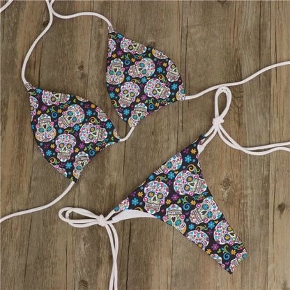Women Swimwear Skull Printed Swimsuit Biquini Feminino Para Praia 2024 Bikini Set Beach Two Piece Swimwear New Padded Swimsuit