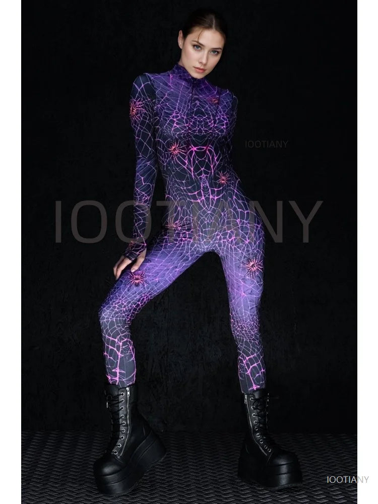 Sexy Web Magic Spider Bodysuit Punk Gothic Couple Role Play Jumpsuit Carnival Slim Fit Tight Costume Halloween Theme Party Suits