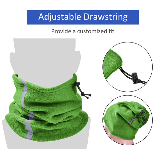 Winter Fleece Neck Warmer Reflective Neck Gaiter with Adjustable Drawstring Skiing Windproof Ski Neck Gaiter for Skiing Hiking